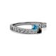 2 - Orane London Blue Topaz and Black Diamond with Side Diamonds Bypass Ring 