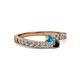 2 - Orane London Blue Topaz and Black Diamond with Side Diamonds Bypass Ring 