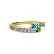 2 - Orane London Blue Topaz and Green Garnet with Side Diamonds Bypass Ring 