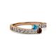 2 - Orane London Blue Topaz and Red Garnet with Side Diamonds Bypass Ring 