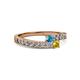 2 - Orane London Blue Topaz and Yellow Sapphire with Side Diamonds Bypass Ring 