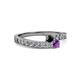 2 - Orane Black Diamond and Amethyst with Side Diamonds Bypass Ring 
