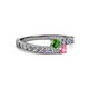 2 - Orane Green Garnet and Pink Tourmaline with Side Diamonds Bypass Ring 