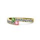 1 - Orane Green Garnet and Pink Tourmaline with Side Diamonds Bypass Ring 