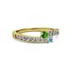 2 - Orane Green Garnet and Aquamarine with Side Diamonds Bypass Ring 