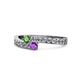 1 - Orane Green Garnet and Amethyst with Side Diamonds Bypass Ring 