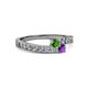 2 - Orane Green Garnet and Amethyst with Side Diamonds Bypass Ring 
