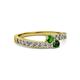 2 - Orane Green Garnet and Emerald with Side Diamonds Bypass Ring 