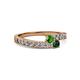 2 - Orane Green Garnet and Emerald with Side Diamonds Bypass Ring 