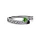 2 - Orane Green Garnet and Black Diamond with Side Diamonds Bypass Ring 
