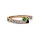2 - Orane Green Garnet and Black Diamond with Side Diamonds Bypass Ring 