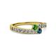 2 - Orane Green Garnet and Blue Diamond with Side Diamonds Bypass Ring 