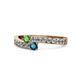 1 - Orane Green Garnet and Blue Diamond with Side Diamonds Bypass Ring 