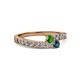2 - Orane Green Garnet and Blue Diamond with Side Diamonds Bypass Ring 