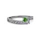 2 - Orane Green Garnet and Diamond with Side Diamonds Bypass Ring 