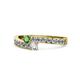 1 - Orane Green Garnet and Diamond with Side Diamonds Bypass Ring 