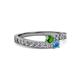 2 - Orane Green Garnet and Blue Topaz with Side Diamonds Bypass Ring 