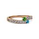 2 - Orane Green Garnet and London Blue Topaz with Side Diamonds Bypass Ring 