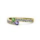 1 - Orane Green Garnet and Iolite with Side Diamonds Bypass Ring 