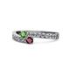 1 - Orane Green Garnet and Ruby with Side Diamonds Bypass Ring 