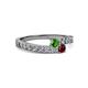 2 - Orane Green Garnet and Ruby with Side Diamonds Bypass Ring 