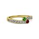 2 - Orane Green Garnet and Ruby with Side Diamonds Bypass Ring 