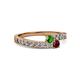 2 - Orane Green Garnet and Ruby with Side Diamonds Bypass Ring 
