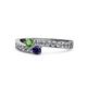 1 - Orane Green Garnet and Blue Sapphire with Side Diamonds Bypass Ring 