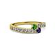 2 - Orane Green Garnet and Blue Sapphire with Side Diamonds Bypass Ring 