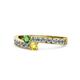 1 - Orane Green Garnet and Yellow Sapphire with Side Diamonds Bypass Ring 