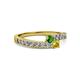 2 - Orane Green Garnet and Yellow Sapphire with Side Diamonds Bypass Ring 