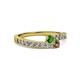 2 - Orane Green Garnet and Smoky Quartz with Side Diamonds Bypass Ring 