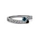 2 - Orane Blue and Black Diamond with Side Diamonds Bypass Ring 