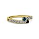 2 - Orane Blue and Black Diamond with Side Diamonds Bypass Ring 