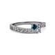 2 - Orane Blue and White Diamond with Side Diamonds Bypass Ring 
