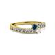 2 - Orane Blue Diamond and White Sapphire with Side Diamonds Bypass Ring 