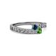 2 - Orane Blue Diamond and Green Garnet with Side Diamonds Bypass Ring 