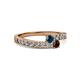 2 - Orane Blue Diamond and Red Garnet with Side Diamonds Bypass Ring 