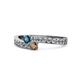 1 - Orane Blue Diamond and Smoky Quartz with Side Diamonds Bypass Ring 