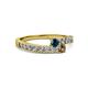 2 - Orane Blue Diamond and Smoky Quartz with Side Diamonds Bypass Ring 