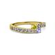 2 - Orane Yellow Diamond and Tanzanite with Side Diamonds Bypass Ring 