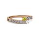 2 - Orane Yellow Diamond and White Sapphire with Side Diamonds Bypass Ring 