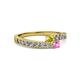 2 - Orane Yellow Diamond and Pink Sapphire with Side Diamonds Bypass Ring 