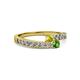 2 - Orane Yellow Diamond and Green Garnet with Side Diamonds Bypass Ring 