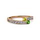 2 - Orane Yellow Diamond and Green Garnet with Side Diamonds Bypass Ring 