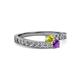 2 - Orane Yellow Diamond and Amethyst with Side Diamonds Bypass Ring 