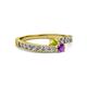 2 - Orane Yellow Diamond and Amethyst with Side Diamonds Bypass Ring 
