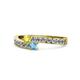1 - Orane Yellow Diamond and Blue Topaz with Side Diamonds Bypass Ring 