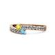 1 - Orane Yellow Diamond and Blue Topaz with Side Diamonds Bypass Ring 