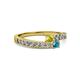 2 - Orane Yellow Diamond and London Blue Topaz with Side Diamonds Bypass Ring 